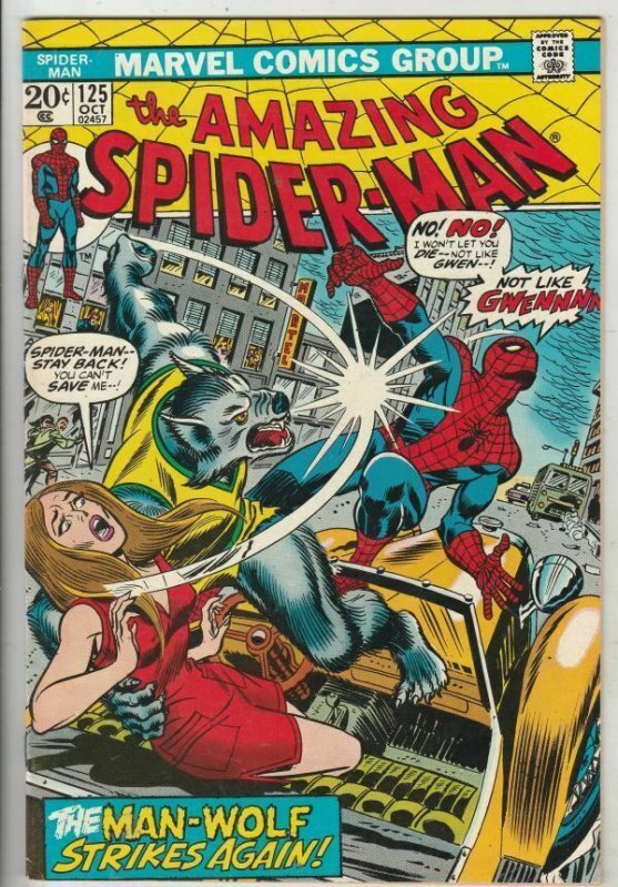 Amazing Spider-Man #125 Near Mint- 9.2 High-Grade Origin ManWolf Wytheville Cert