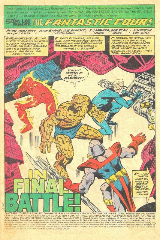 FANTASTIC FOUR #213 (Dec1979) 8.0 VF  John Byrnes & Joe Sinnot!  GALACTUS!