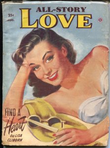 PULP:  All-Story Love 8/1953-Swimsuit girl portrait pin-up cover-pulp romance-VG
