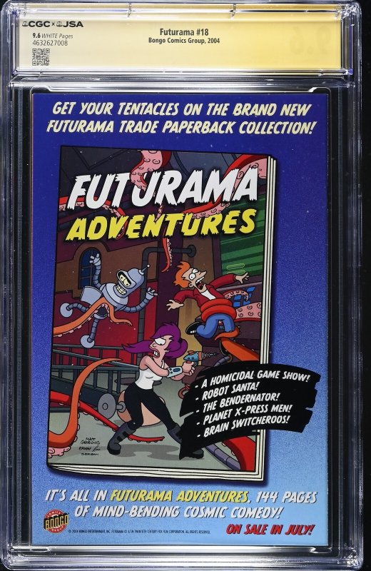 Futurama #18 signed/sketch by Tone Rodriguez (2004) Graded CGC 9.6