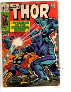 Mighty Thor # 170 VG Marvel Comic Book Silver Age Odin Loki Destroyer Sif J321