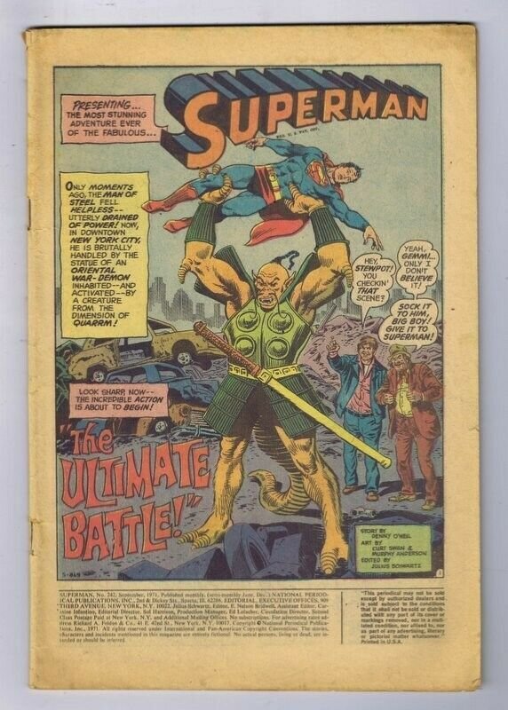 Superman #242 ORIGINAL Vintage 1971 DC Comics Neal Adams Coverless