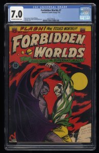 Forbidden Worlds #7 CGC FN/VF 7.0 2nd Highest Graded! Cool Supernatural Cover!