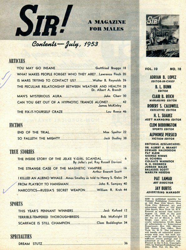 Sir! Magazine July 1953-ALBINO WHALE-OPIUM-STAN MUSIAL VG/FN