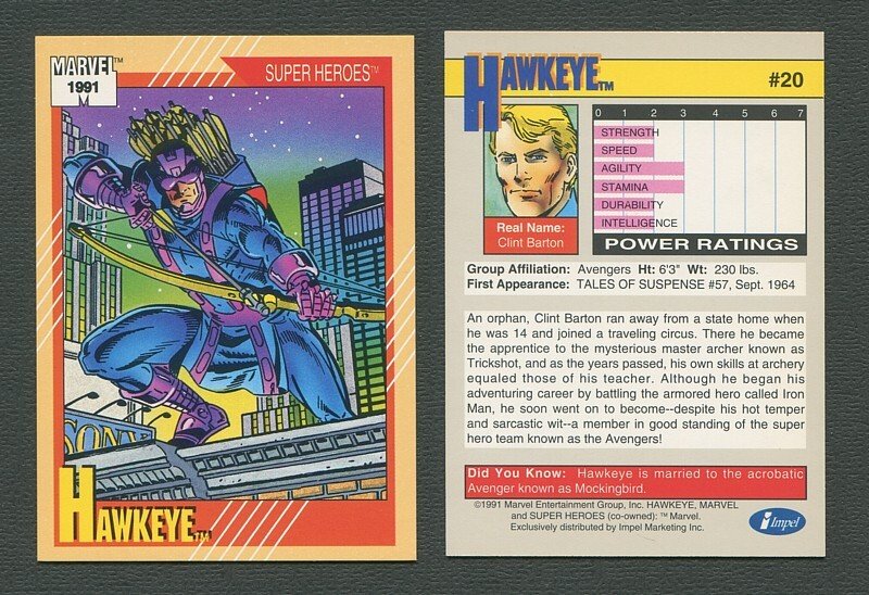 1991 Marvel Comics II  Card  #20 ( Hawkeye )  MINT