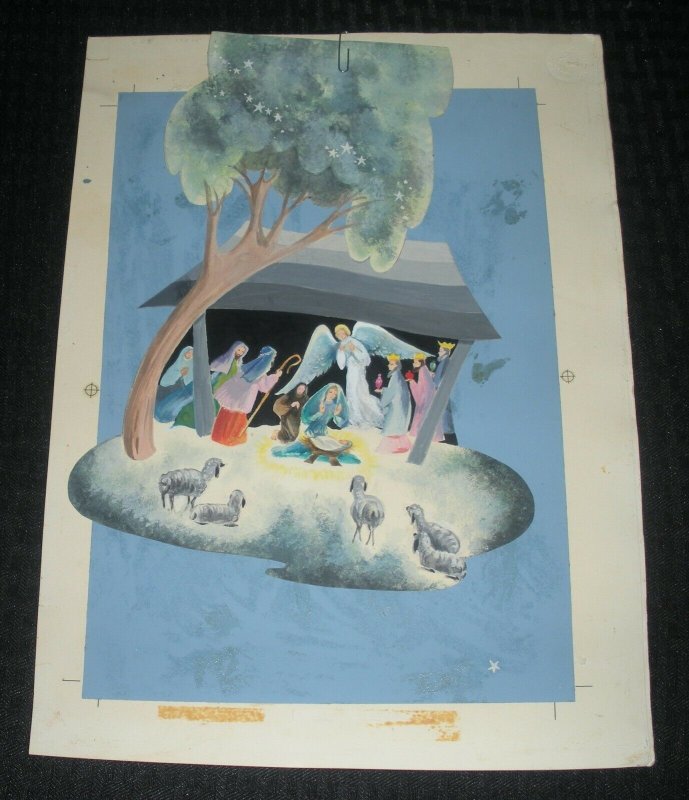 CHRISTMAS Nativity Jesus w/ Angel Tree & Sheep 10x13 Greeting Card Art #35-5