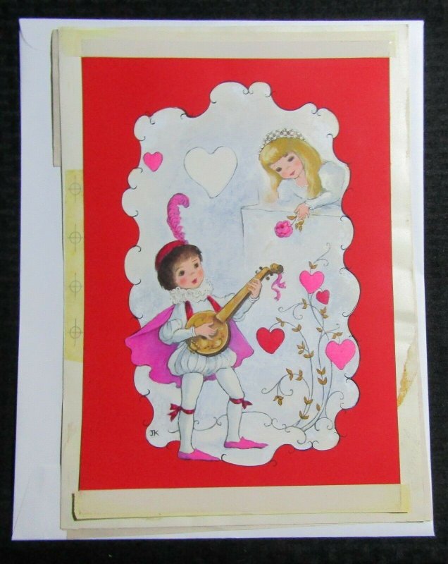 VALENTINES DAY Cute Boy Serenading Girl 10x14 Greeting Card Art #V3935