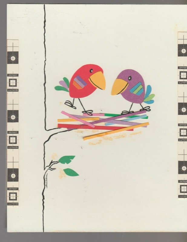 IT'S YOUR ANNIVERSARY Cut-Paper Birds in Nest 6x7.5 Greeting Card Art #WA9138