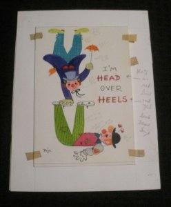 HEAD OVER HEELS OVER YOU Fun Clowns 5x7 Greeting Card Art #3818