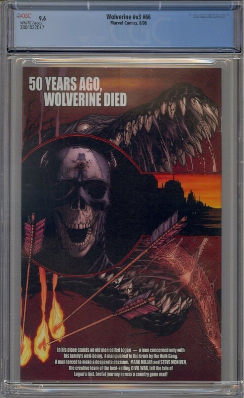 WOLVERINE V3 #66 CGC 9.6 OLD MAN LOGAN 017 