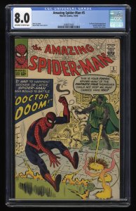 Amazing Spider-Man #5 CGC VF 8.0 Doctor Doom Appearance! Steve Ditko!