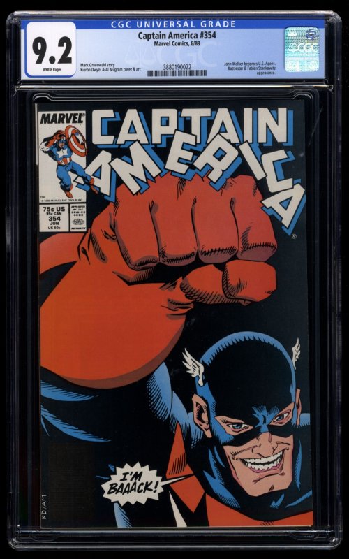Captain America #354 CGC NM- 9.2 White Pages 1st US Agent! John Walker!