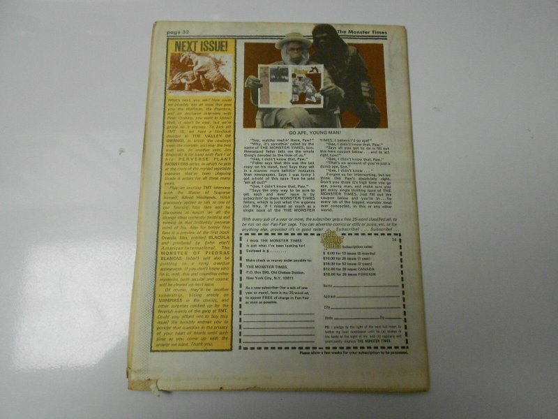 1972 MONSTER TIMES v.1 #14 WOLFMAN w/ Poster Dracula GODZILLA FVF Uncirculated