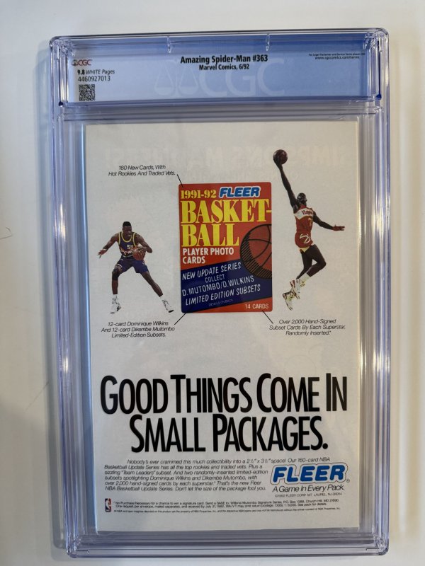 AMAZING SPIDER-MAN #363 CGC 9.8 MARVEL CARNAGE and VENOM Mark Bagley (1992)