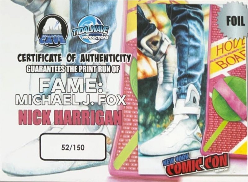 FAME MICHAEL J FOX NYCC 2025 AIRMAGZ'' & MCFLY BRUIN'' FOIL'' SET W/COA.