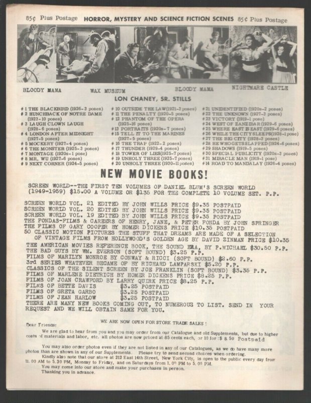 Movie Star News Mail Order Sales Catalog Supplement #OO 1960's-Irving Klaw-8 ... 