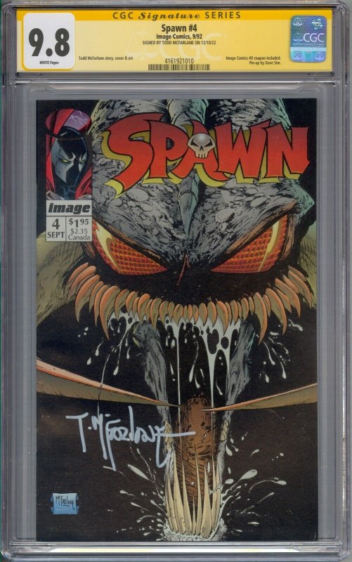 SPAWN #4 CGC 9.8 SS SIGNED MCFARLANE WHITE PAGES 1010