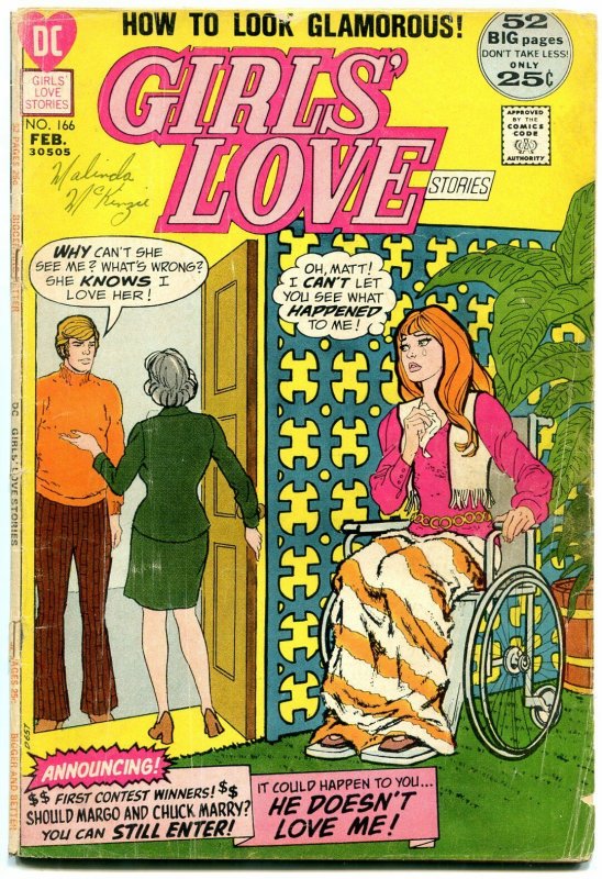 Girls' Love Stories #166 1972- Wheelchair cover- DC Romance G-