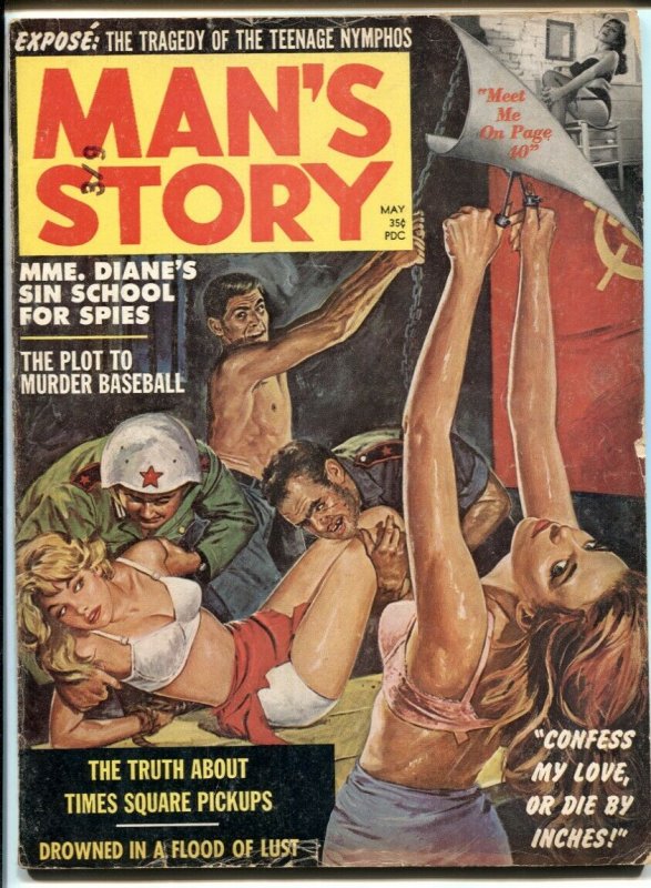 Man's Story May 1962- Commie thumb torture cover- teenage nymphos