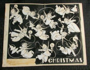 CHRISTMAS Angel Children w/ Candles & Trees 14x11 Greeting Card Art #7281
