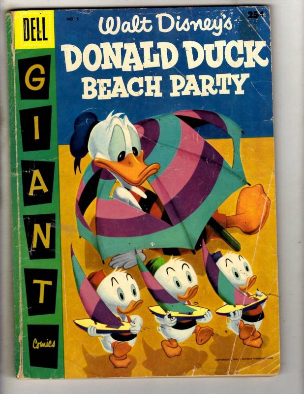 Dell Giant # 3 VG 1956 Comic Book Donald Duck Beach Party Walt Disney JL19