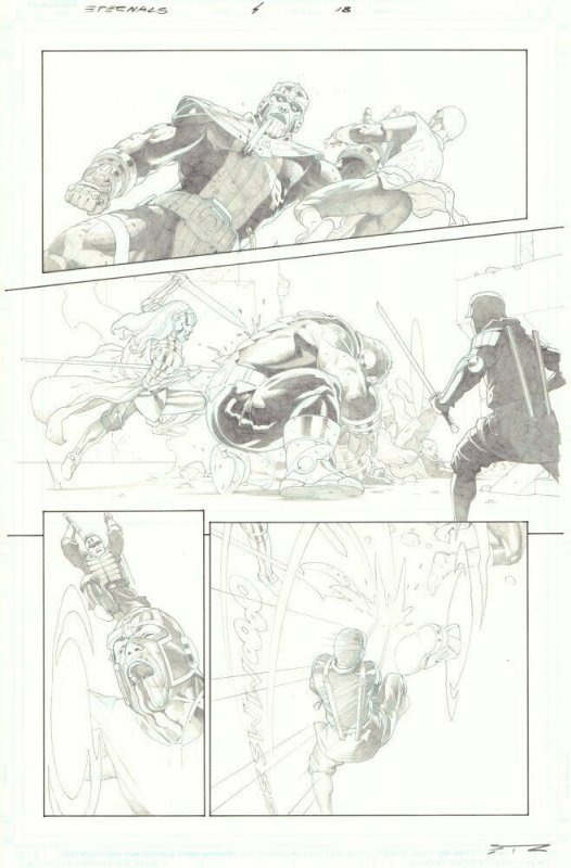 Eternals #4 p.18 - Thanos vs. Thena, Kingo Sunen, & Druig 2021 art by Esad Ribic