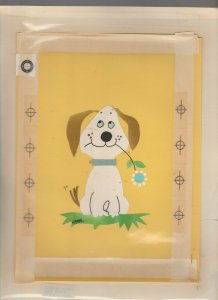 HAPPY BIRTHDAY Cartoon Dog with Blue Flower 9x11.5 Greeting Card Art #B0506