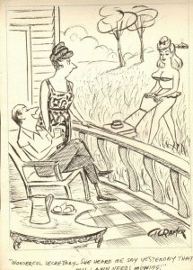 Bikini Babe Mowing the Lawn - 1966 Humorama art by Al Cramer 