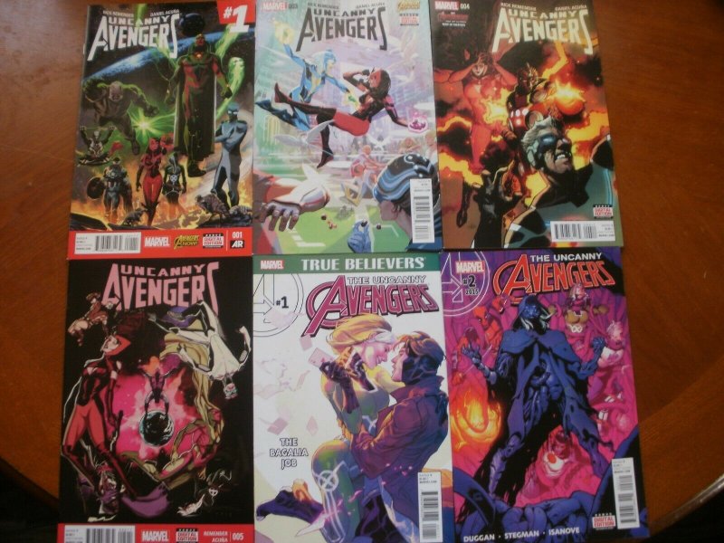 6 Near-Mint Marvel Comic: UNCANNY AVENGERS #1 #3 #4 #5 (2015) & #1 #2 (2016)