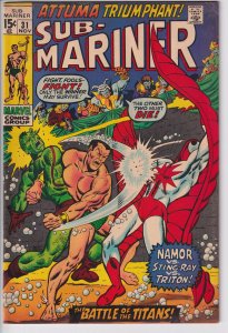 SUB-MARINER #31 (Nov 1970) Nice FN- 5.5, light yllg to white.