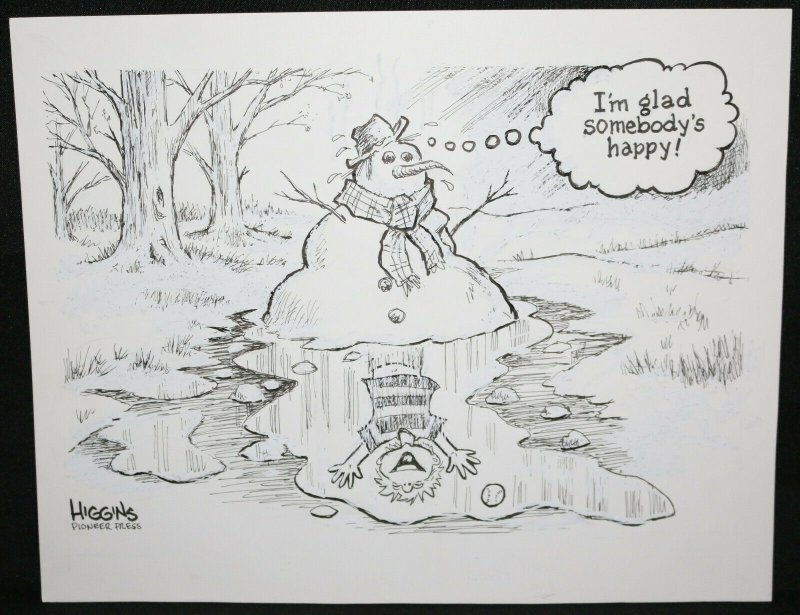 Snowman Melting Pioneer Press Newspaper Gag - Signed art by Jack Higgins