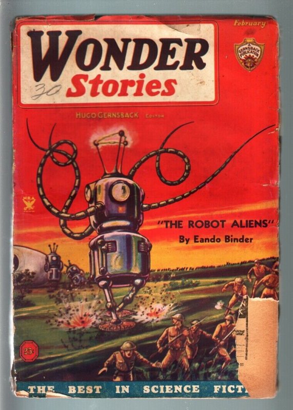 WONDER STORIES 1935 FEB-FRANK R PAUL-SCI FI PULP-ROBOT G/VG