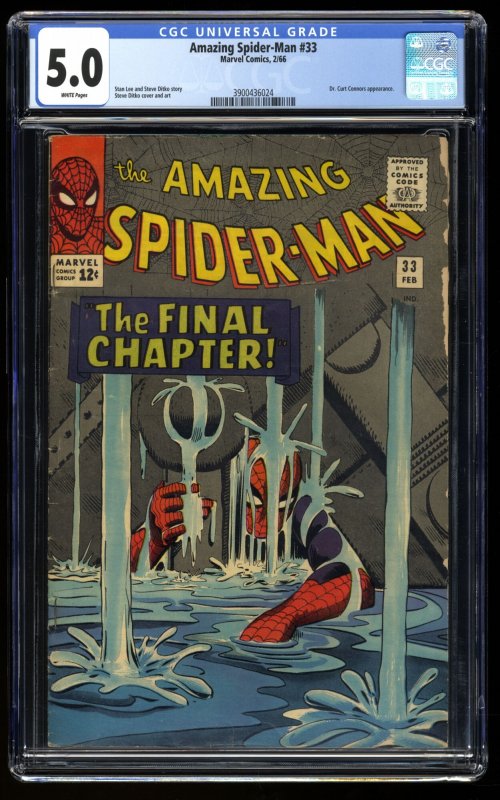 Amazing Spider-Man #33 CGC VG/FN 5.0 White Pages Classic Cover Stan Lee Ditko!