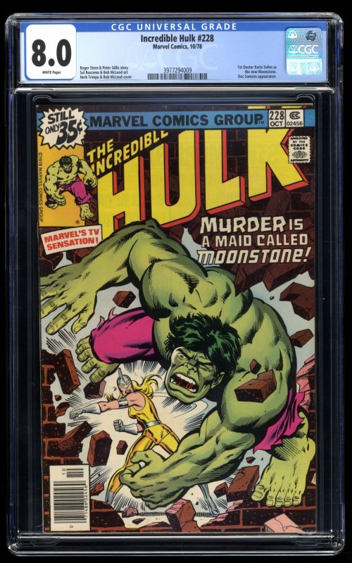 Incredible Hulk #228 CGC VF 8.0 White Pages 1st Moonstone!