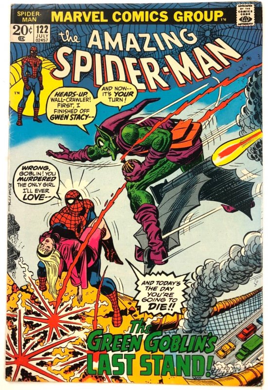 SPIDERMAN 122  (July 1973)Death of Gwen Stacy, Green Goblin hyper key solid VG-F