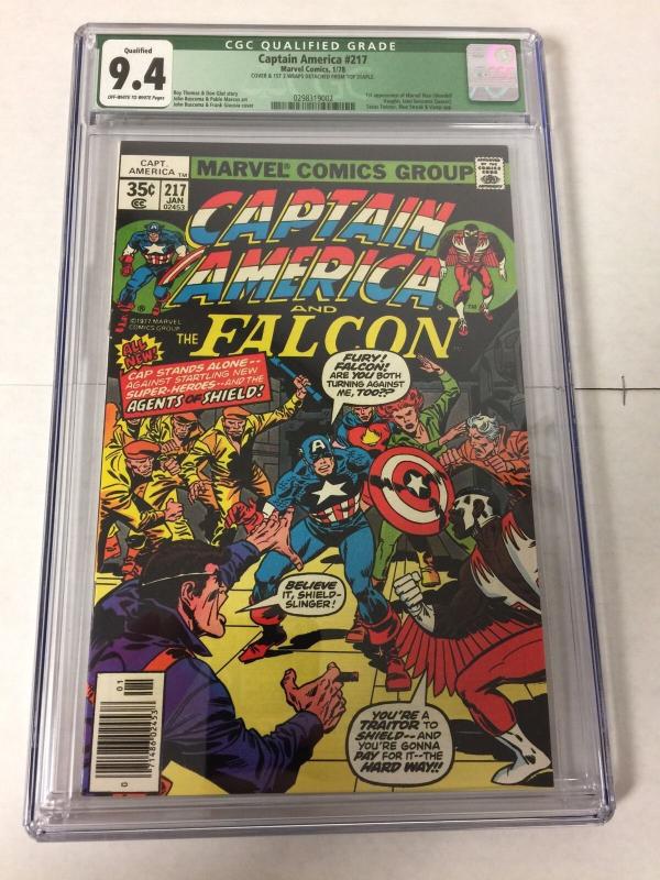 Captain America 217 Cgc 9.4 Top Staple Punch Through Qualified 1st Quasar