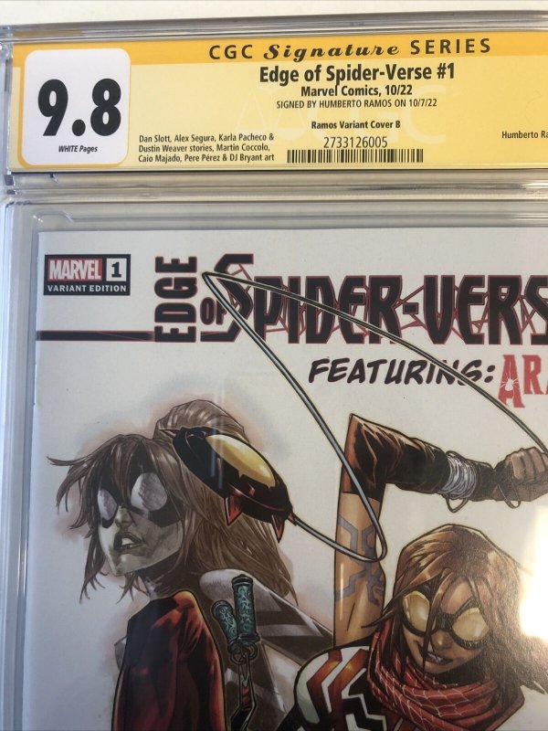 Edge Of Spider-Verse (2022) #1 (CGC 9.8 SS WP) Signed H. Ramos| Variant Cover B