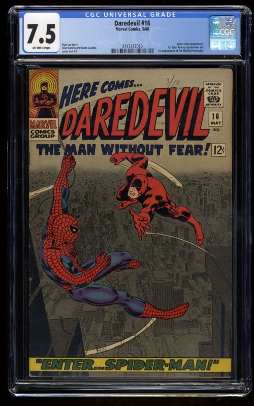 Daredevil #16 CGC VF- 7.5 Off White Spider-Man! Marvel Comics