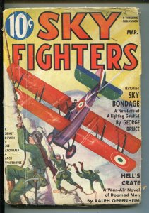 SKY FIGHTERS 3/1937-AIR WAR PULP-THRILLS-WWI-BI-PLANE-GEORGE BRUCE-vg