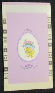 HAPPY EASTER Cartoon Chick w/ Flower Bonnet 5x9 Greeting Card Art #2212