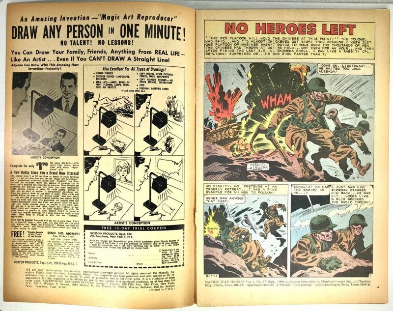 MARINE WAR HEROES Comic Issue 15 — 1966 Charlton Comics 32 Pages 12 Cent Cover