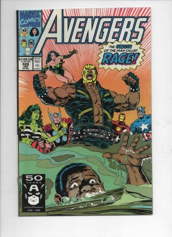 AVENGERS #328, VF/NM, Captain America, Origin of Rage, 1963 1991, Marvel