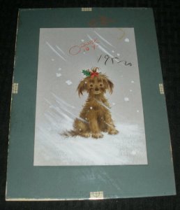 MERRY CHRISTMAS Cute Dog w/ Mistletoe 6.5x9.5 Greeting Card Art #53