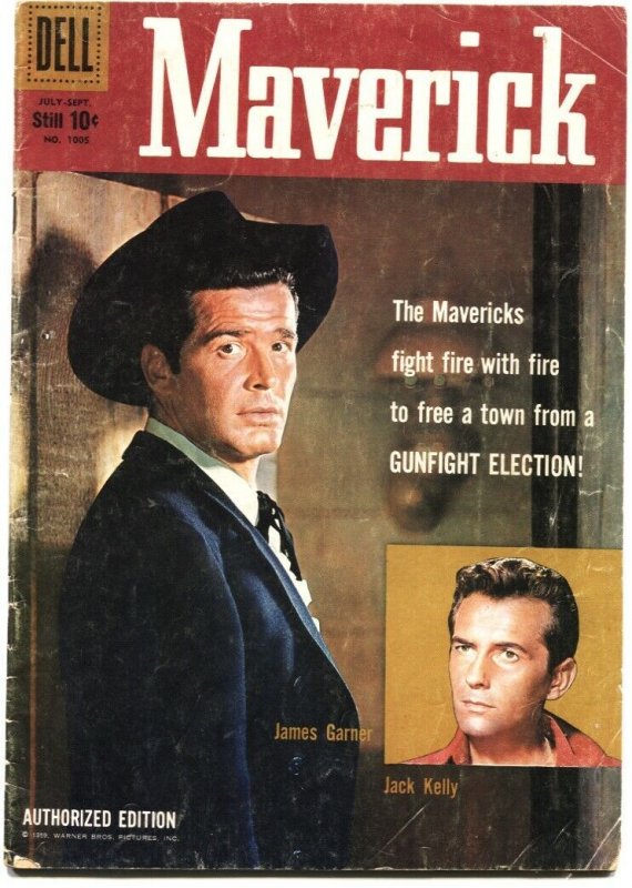 MAVERICK-DELL FOUR COLOR #1005-JAMES GARNER-JACK KELLY-TV PHOTO CVR-1958