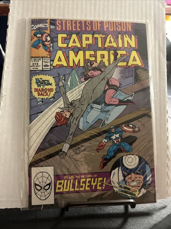 CAPTAIN AMERICA #373 - BLACK WIDOW VS. DIAMONDBACK! MARVEL COMICS, BULLSEYE! FN