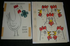 HAPPY BIRTHDAY Good Luck Cartoon Roosters 2pcs 6x8 Greeting Card Art #8140 8636