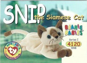 1999 Beanie Babies Official Club Card Magic Snip the Siamese Cat