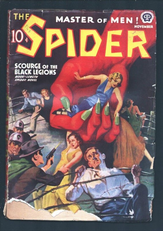 Spider 11/1938-PopularScourge of the Black Legions-John Howitt weird menace...