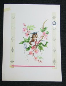 GRADUATION Chipmonk on Branch w/ Cap & Diploma 7x9.5 Greeting Card Art #G4330