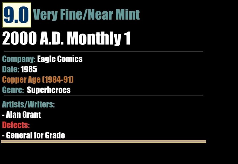 2000 A.D. Monthly 1 (1985) VF/NM 9.0 Judge Dread Alan Grant Eagle Comics